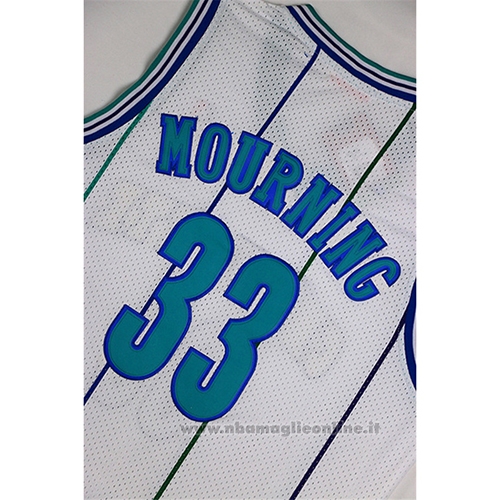 Maglia Charlotte Hornets Alonzo Mourning NO 33 Throwback Bianco